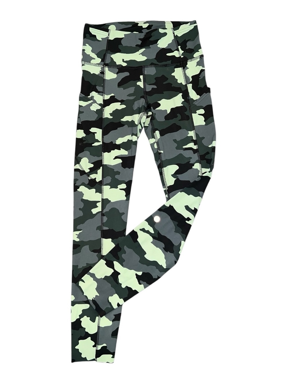 Lululemon Fast and Free HR Leggings 25" Green Lime Camo Pockets Size 4